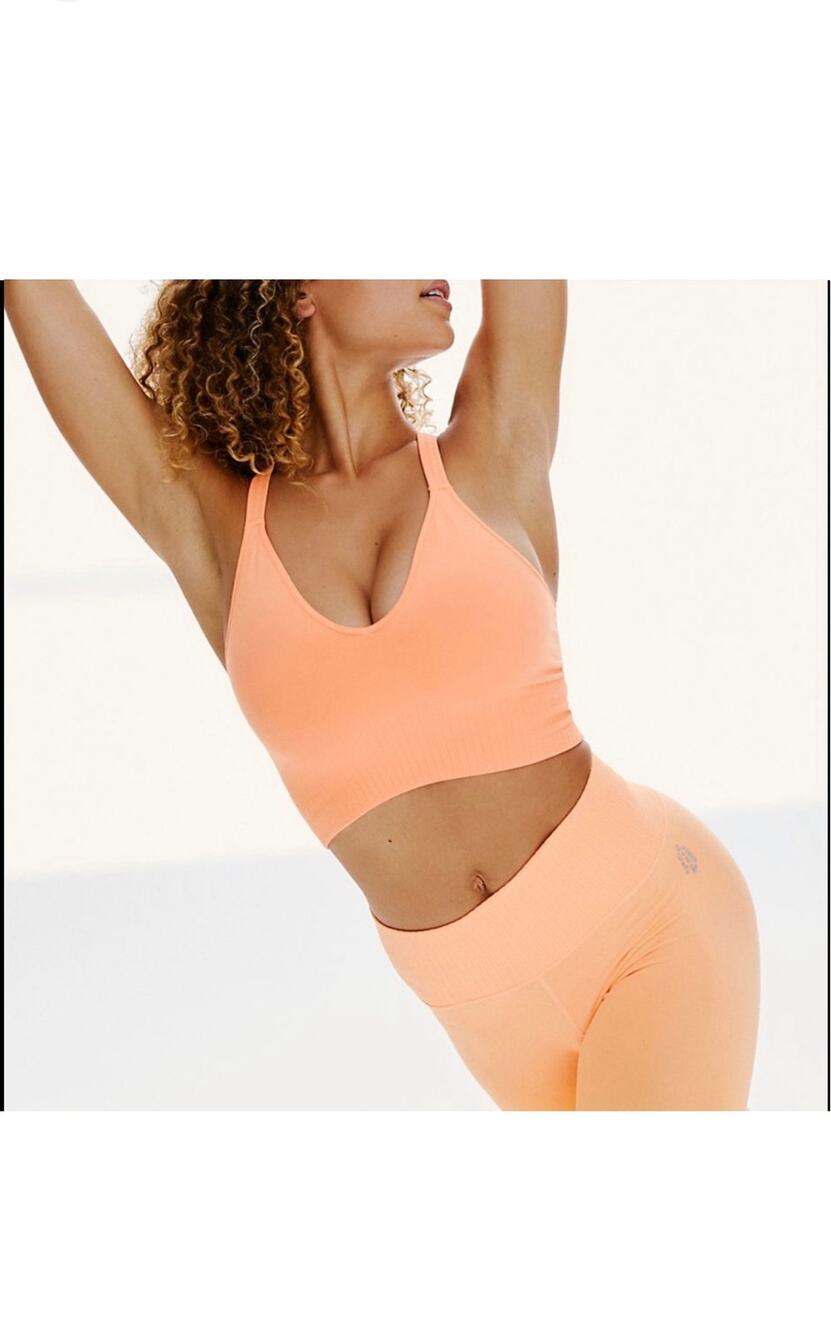FP Movement Good Karma Bra Coral Orange Ribbed Racerback Sports Bra Size M/L